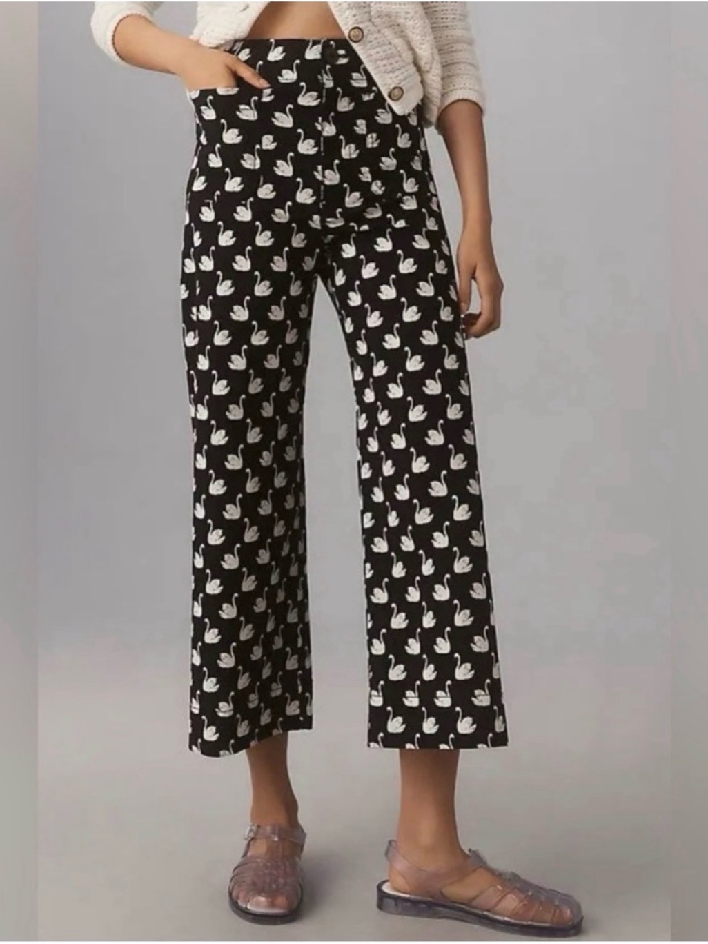 Anthropologie Maeve The Colette Magic Fabric Crop Wide-Leg Pants Swan Print
